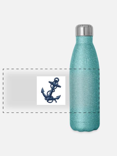 L’ancre du navire : symbole de sécurité et de liberté - Gourde isotherme panoramique pailletée 500 ml - paillettes bleues - Devant