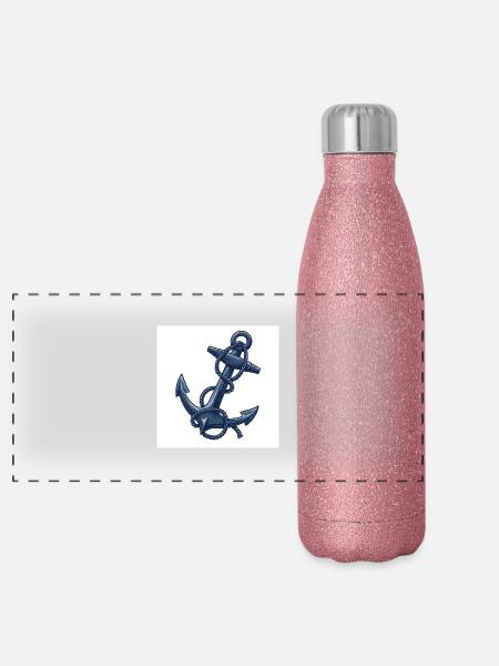 Ship's anchor: symbol of safety and freedom - Panoramic Glitter Thermal Bottle 500 ml - pink glitter - Front