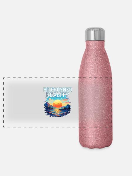 Bitcrushed Reality – Sunset in Glitch - Panorama Glitzer Isolierflasche 500 ml - Pink Glitzer - Vorne