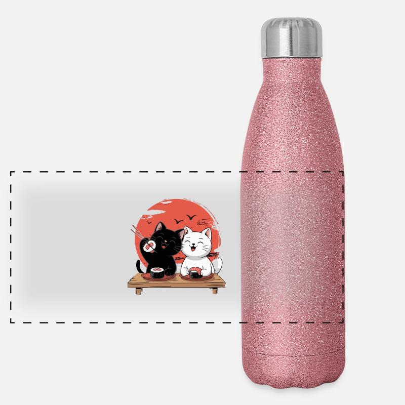 Sushi Cats – Cute Japanese Cat Design Panoramic Glitter Thermal Bottle 500 ml
