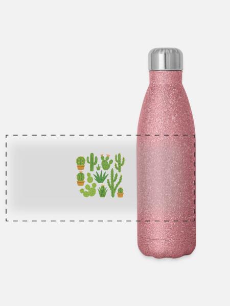 Verschiedene Kakteenarten - Panorama Glitzer Isolierflasche 500 ml - Pink Glitzer - Vorne