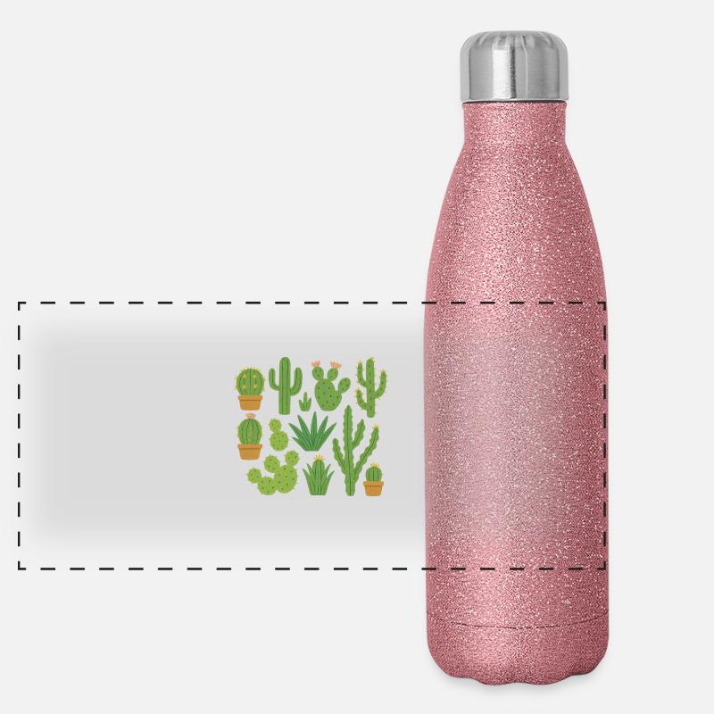 Different types of cacti Panoramic Glitter Thermal Bottle 500 ml