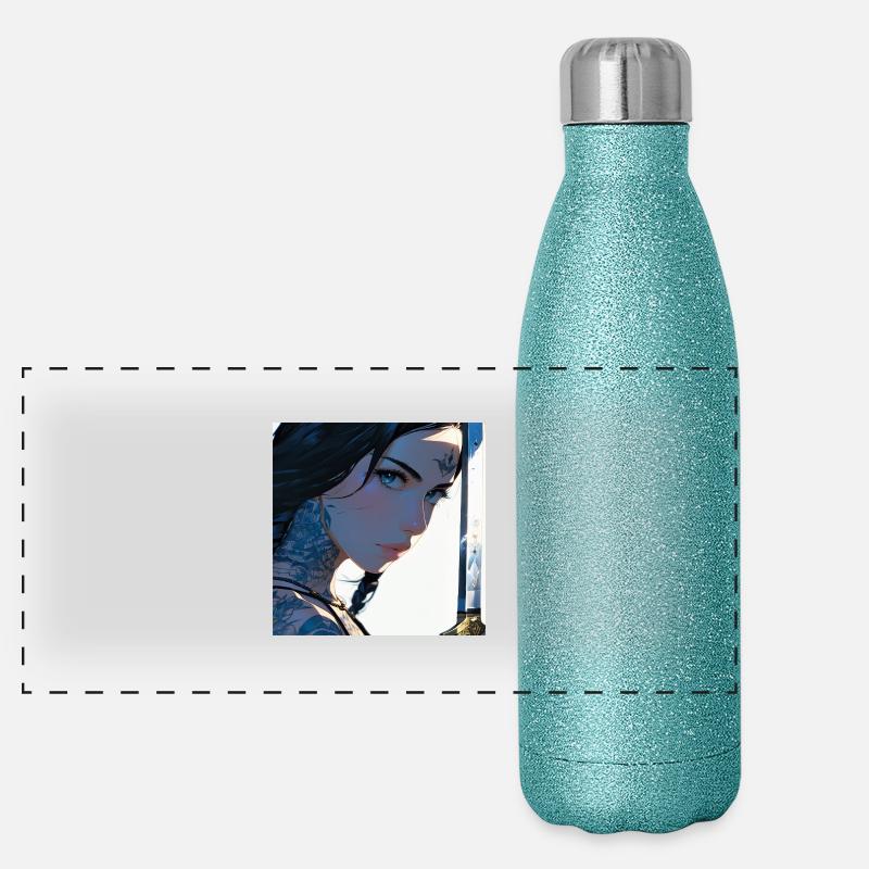 N-dless Nights: Tattooed Anime girl with a sword Panoramic Glitter Thermal Bottle 500 ml