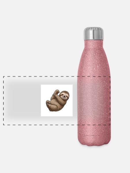 Sloths: Masters of deceleration - Panoramic Glitter Thermal Bottle 500 ml - pink glitter - Front