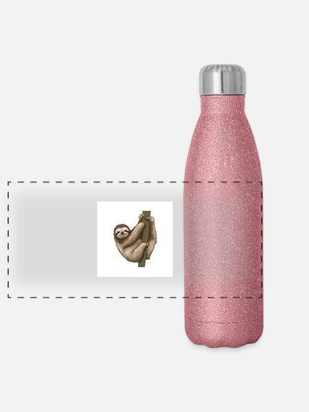 Sloths: Masters of deceleration - Panoramic Glitter Thermal Bottle 500 ml - pink glitter - Front