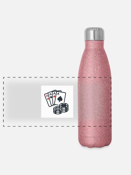 Poker : le jeu des rois et le maître du bluff - Gourde isotherme panoramique pailletée 500 ml - paillettes roses - Devant