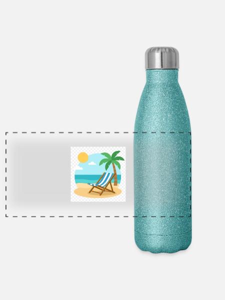 Entspannung pur: Deine Liege wartet am Strand - Panorama Glitzer Isolierflasche 500 ml - Blau Glitzer - Vorne