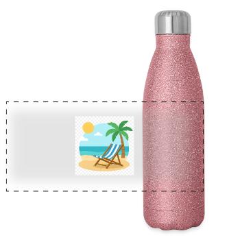 Pure relaxation: Your lounger is waiting on the beach - Panoramic Glitter Thermal Bottle 500 ml - pink glitter - Front