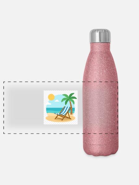 Entspannung pur: Deine Liege wartet am Strand - Panorama Glitzer Isolierflasche 500 ml - Pink Glitzer - Vorne