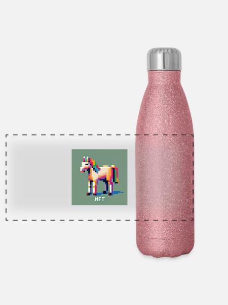 High Res 2024 Token NFT Horse - Panoramic Glitter Thermal Bottle 500 ml - pink glitter - Front