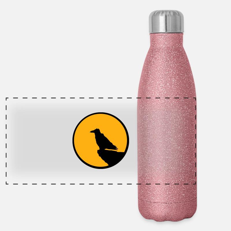 Vogel sitzt Mond nachts Klippe Werwolf heulen Wolf Panorama Glitzer Isolierflasche 500 ml