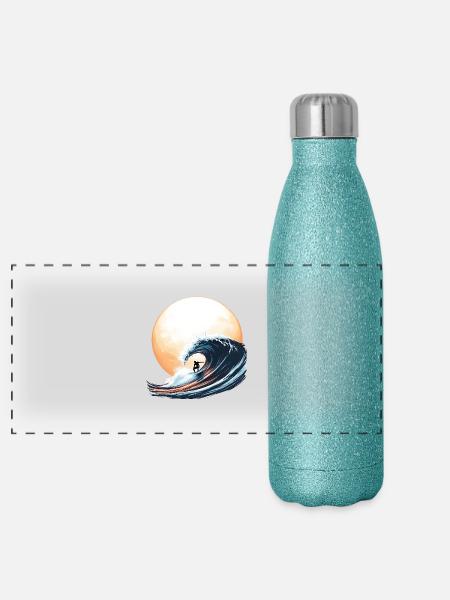 Surfer au soleil - Gourde isotherme panoramique pailletée 500 ml - paillettes bleues - Devant