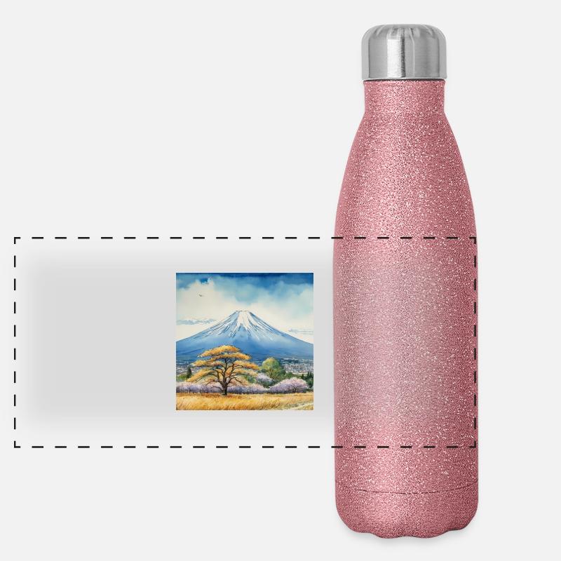 Frühlingsblick auf Fuji Panorama Glitzer Isolierflasche 500 ml