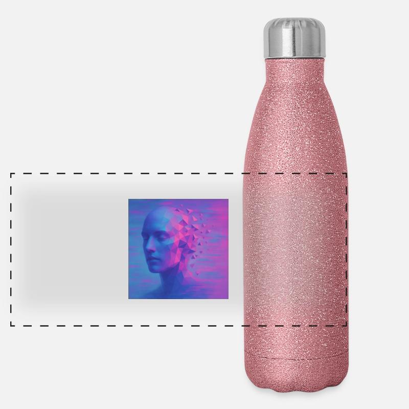 Futuristischer Kopf im Digital Stil Panorama Glitzer Isolierflasche 500 ml