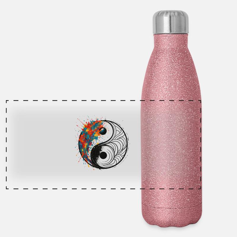 Yin-Yang Splash with Black Background - Panoramic Glitter Thermal Bottle 500 ml - pink glitter
