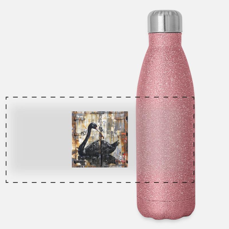 Graffiti schwarzer Schwan Rost Metall Containertür Panorama Glitzer Isolierflasche 500 ml