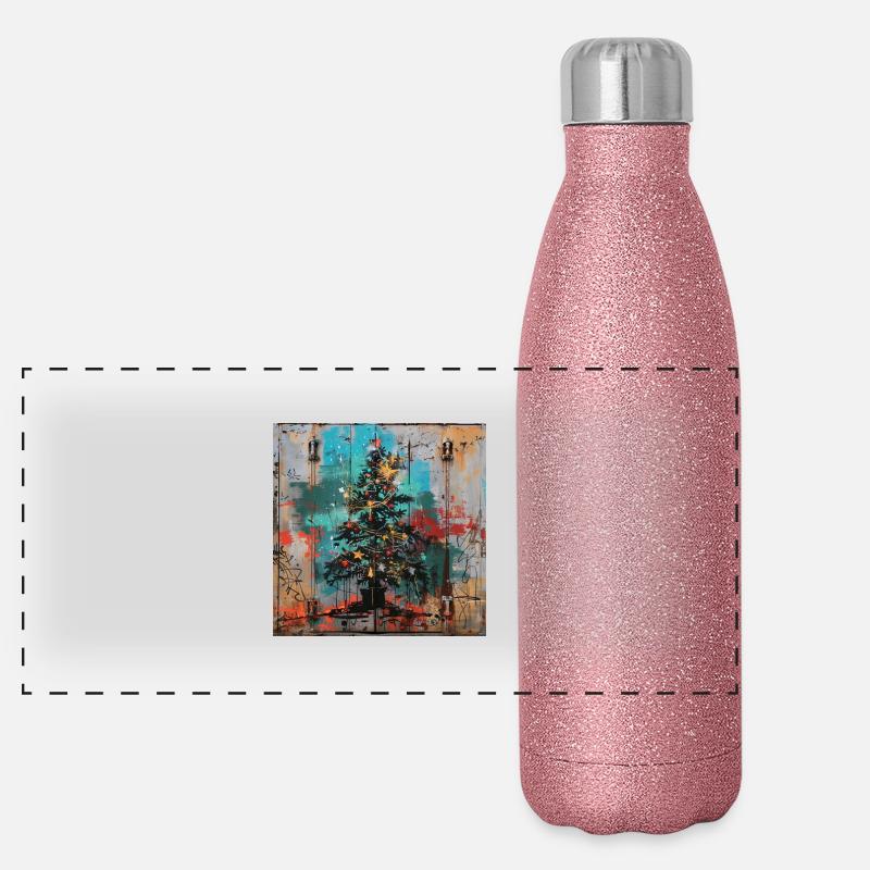 Graffiti arbre de Noël rouille métal porte de conteneur urbain Gourde isotherme panoramique pailletée 500 ml