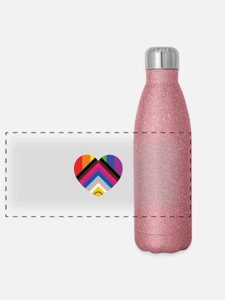 intersex inklusive progress pride Herz - Panorama Glitzer Isolierflasche 500 ml - Pink Glitzer - Vorne