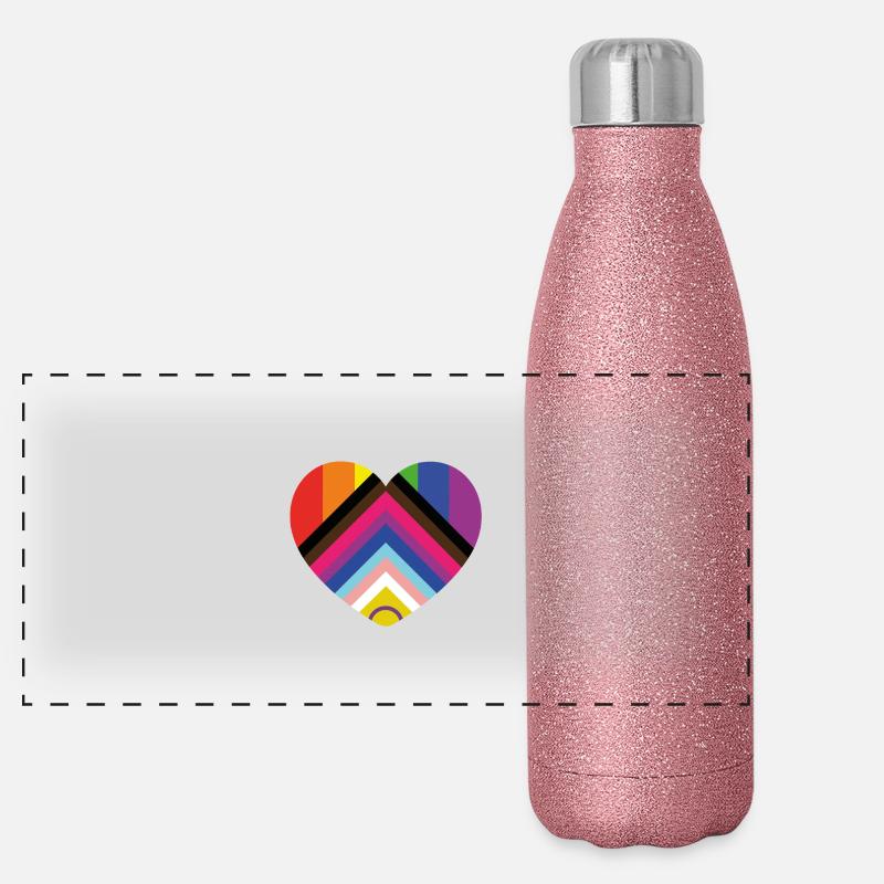 Intersexe Progrès inclusif Fierté Cœur Gourde isotherme panoramique pailletée 500 ml