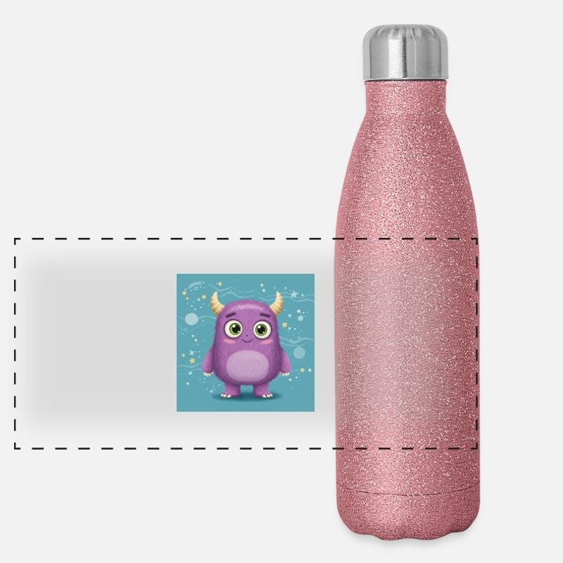 Design de monstre violet ludique - Gourde isotherme panoramique pailletée 500 ml - paillettes roses