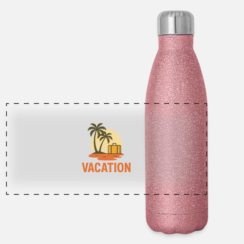 Palmen & Koffer – Urlaubsfeeling pur Panorama Glitzer Isolierflasche 500 ml