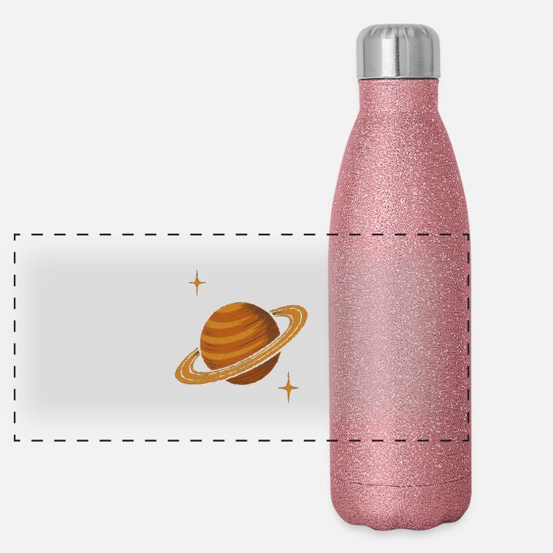 Planète Saturne rétro – Design spatial vintage Gourde isotherme panoramique pailletée 500 ml