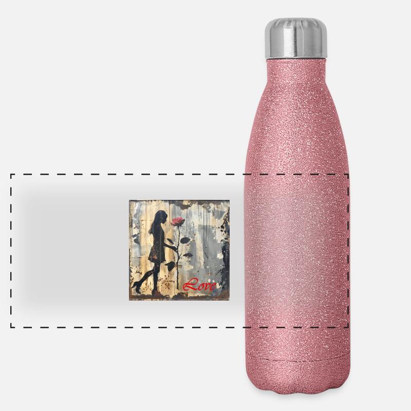 Graffiti LOVE Mädchen mit Rose Rost Streetart Panorama Glitzer Isolierflasche 500 ml