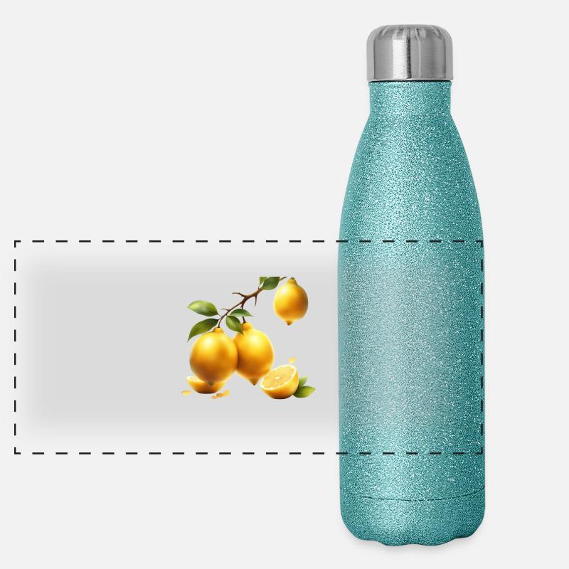 Zitronenzweig mit reifen Früchten – Digital Art Panorama Glitzer Isolierflasche 500 ml