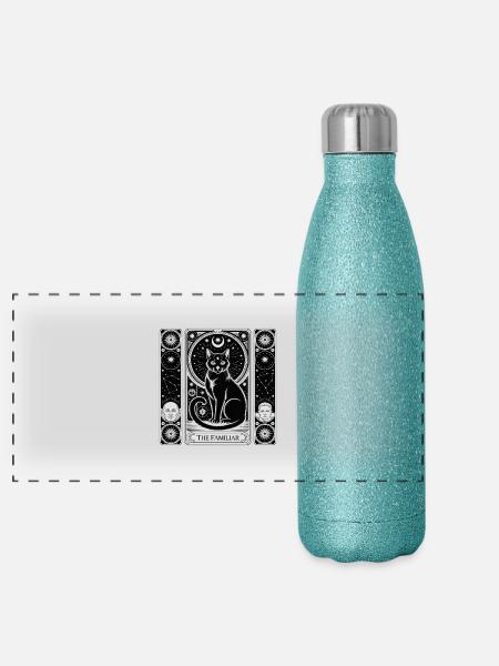 Die bekannte Tarotkarte - Panorama Glitzer Isolierflasche 500 ml - Blau Glitzer - Vorne