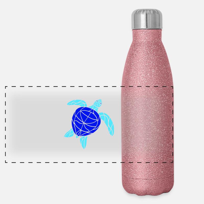 Water turtle lines strokes pattern nice cool - Panoramic Glitter Thermal Bottle 500 ml - pink glitter