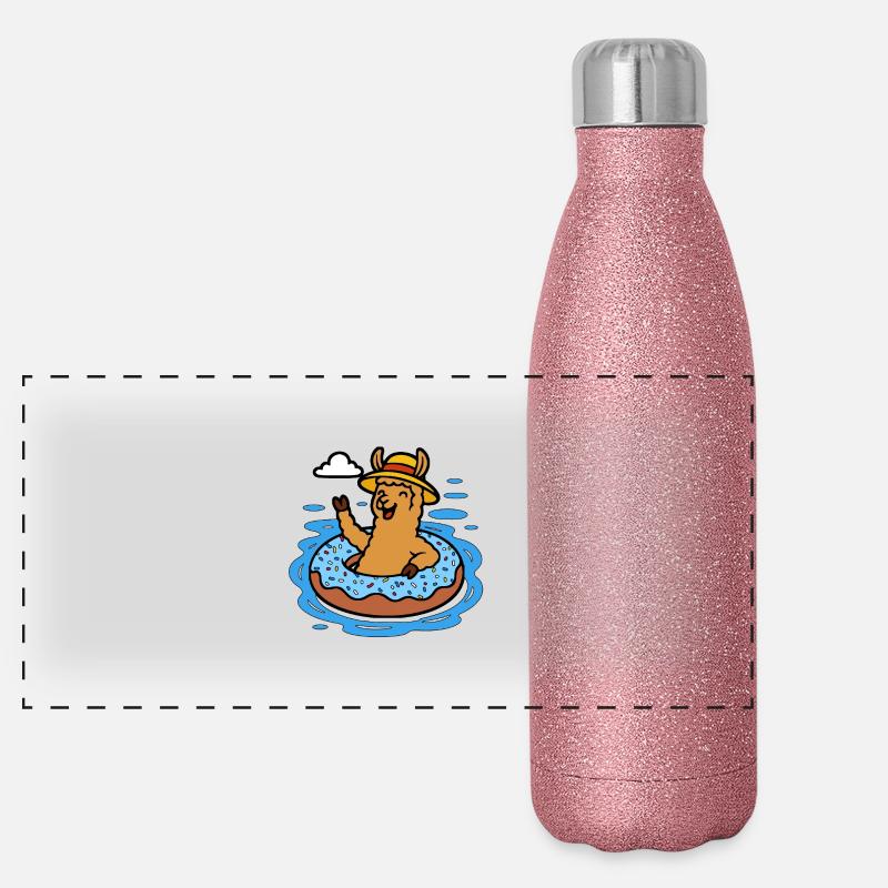 Alpaka mit Donut Schwimmring Lustige Tiere Kinder Panorama Glitzer Isolierflasche 500 ml