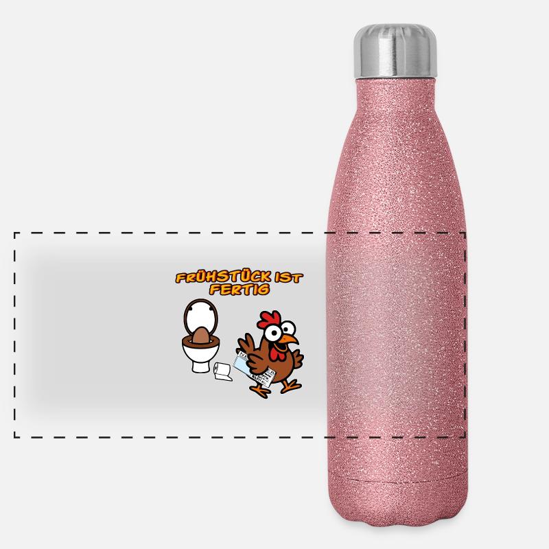 Chicken Makes Breakfast Funny Chickens - Panoramic Glitter Thermal Bottle 500 ml - pink glitter