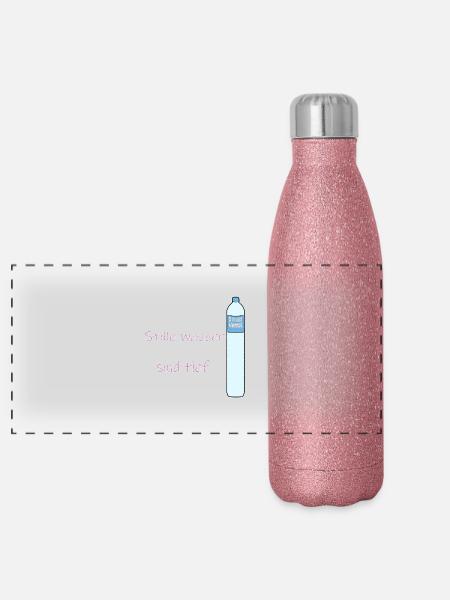 Les eaux calmes sont profondes, jeu de mots drôle - Gourde isotherme panoramique pailletée 500 ml - paillettes roses - Devant