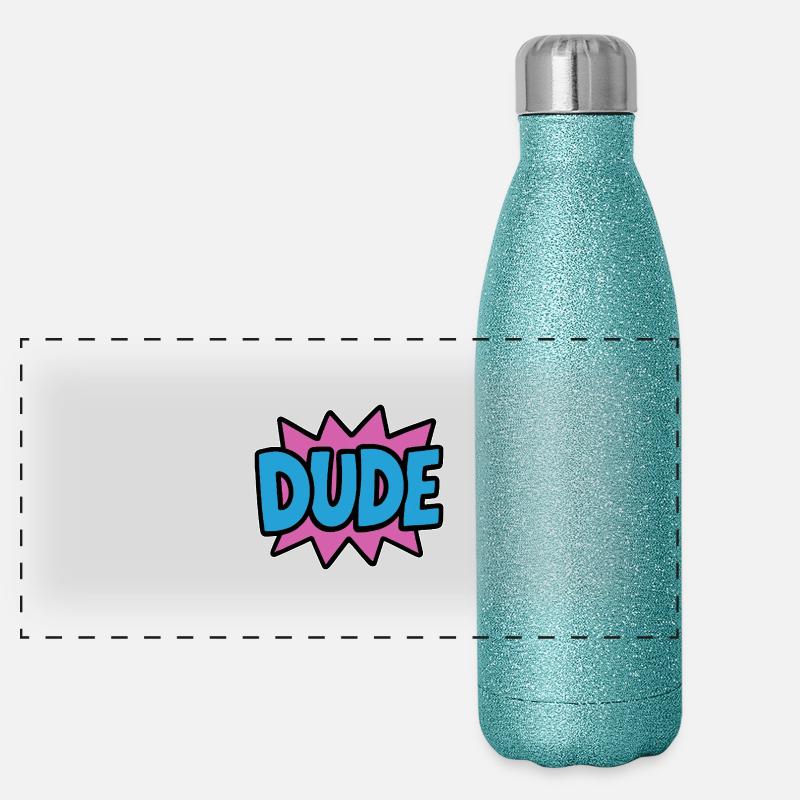 Dude Schriftzug Retro Bro Bruder Panorama Glitzer Isolierflasche 500 ml