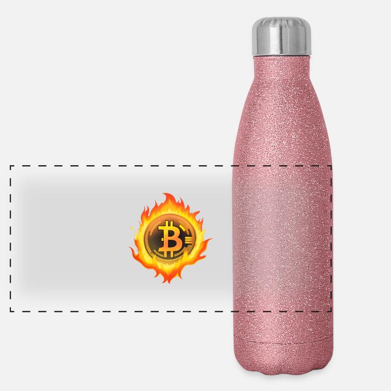 Bitcoin on Fire Crypto Coin Memecoin Panoramic Glitter Thermal Bottle 500 ml