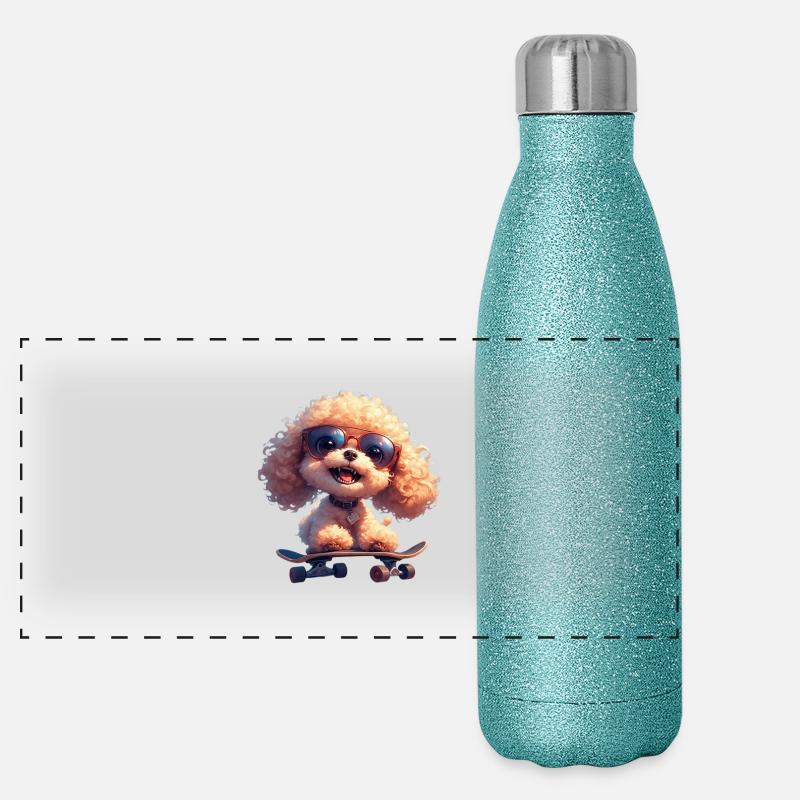 Toy Poodle Power – Kleiner Hund, große Haltung Panorama Glitzer Isolierflasche 500 ml