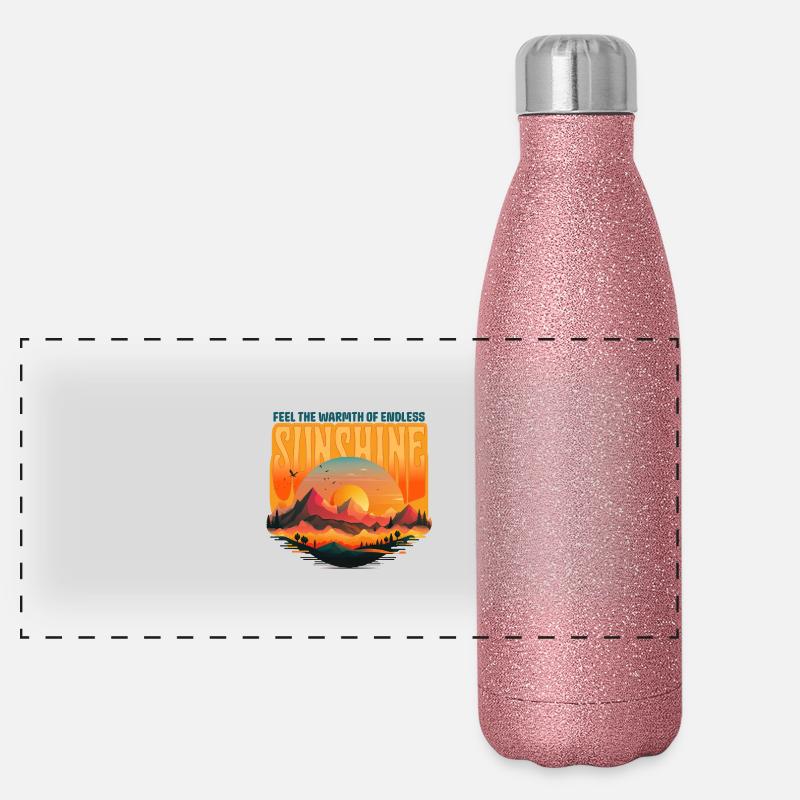Soleil sans fin, Rétro, Montagnes, Coucher de soleil Gourde isotherme panoramique pailletée 500 ml