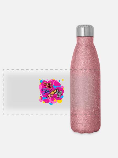 Gâter le thé - Calypso Blous - Gourde isotherme panoramique pailletée 500 ml - paillettes roses - Devant