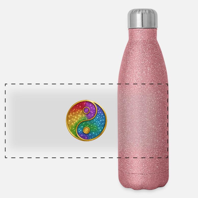 Regenbogen Yin Yang Symbol Glitzer Gold Pailletten Panorama Glitzer Isolierflasche 500 ml