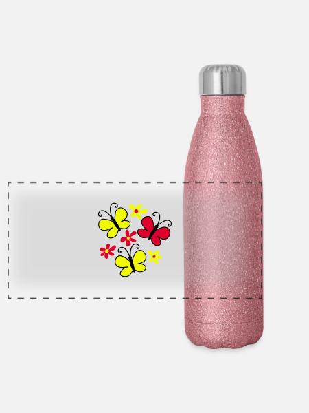 butterflies - Panorama Glitzer Isolierflasche 500 ml - Pink Glitzer - Vorne