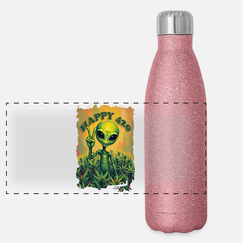 Cannabis HAPPY 420 with Paece Alien 1 Panorama Glitzer Isolierflasche 500 ml