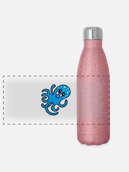 Krake - Tintenfisch 3 - Panorama Glitzer Isolierflasche 500 ml - Pink Glitzer