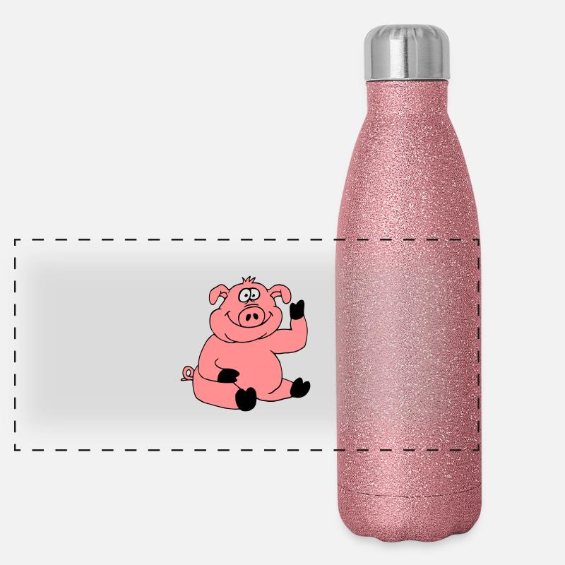 Cute cartoon comic pig waves friendly Panoramic Glitter Thermal Bottle 500 ml