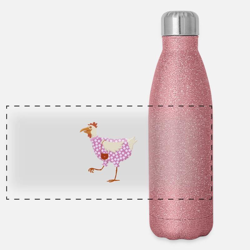 Huhn im Kleid Panorama Glitzer Isolierflasche 500 ml