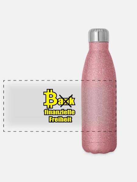 Bitcoin vs Bank - Panorama Glitzer Isolierflasche 500 ml - Pink Glitzer - Vorne