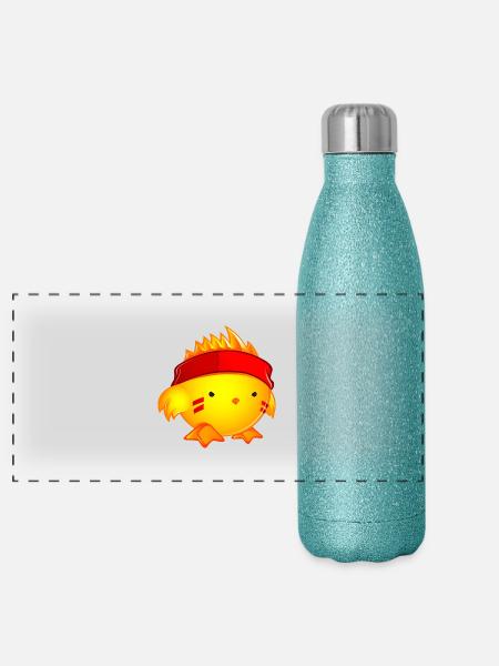 Poussin guerrier.png - Gourde isotherme panoramique pailletée 500 ml - paillettes bleues - Devant