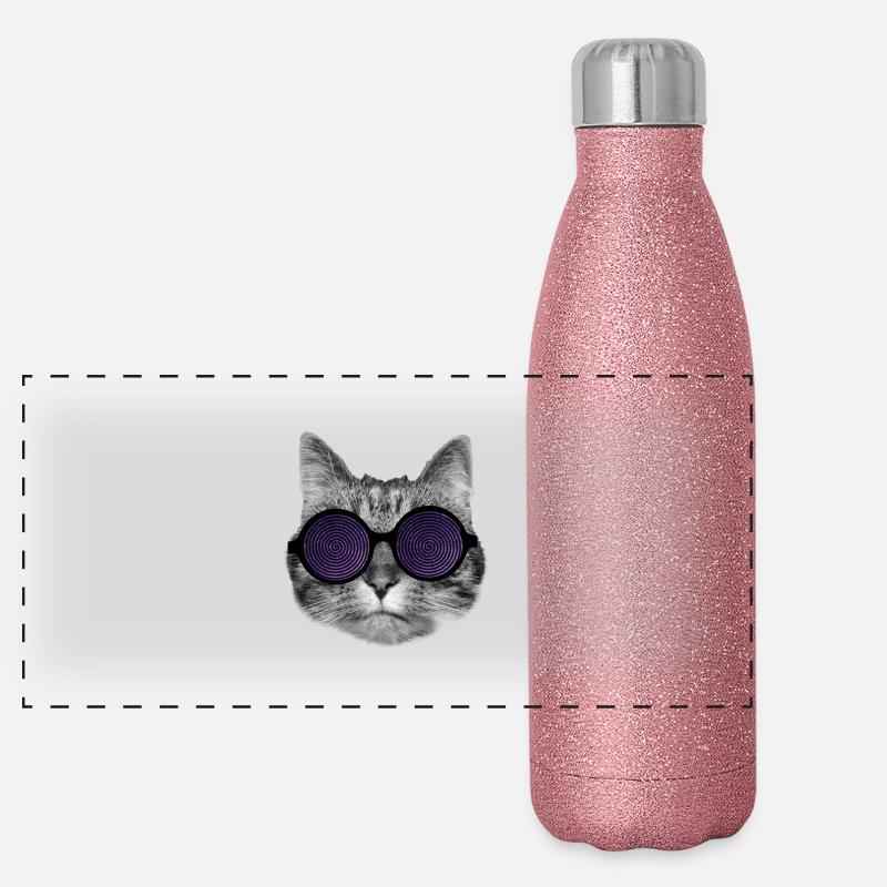 Katze und hypnotische Brille Panorama Glitzer Isolierflasche 500 ml