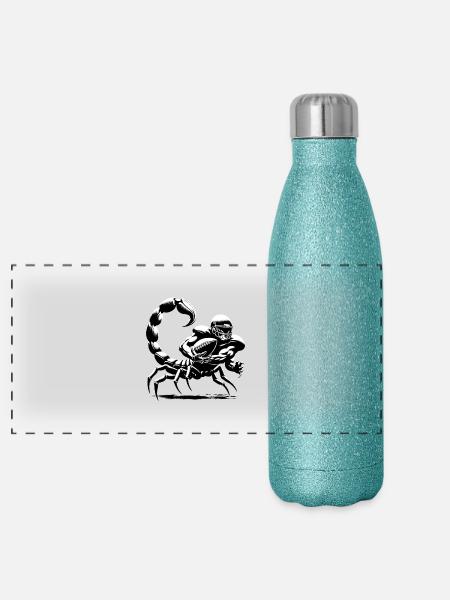 Scorpio Plays American Football | Banksy Style - Panoramic Glitter Thermal Bottle 500 ml - blue glitter - Front