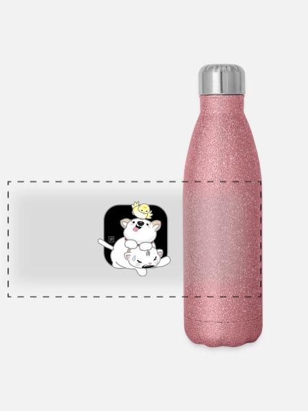 Dog Korean - Japanese Style 12 - Panoramic Glitter Thermal Bottle 500 ml - pink glitter - Front