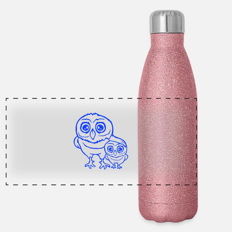2 Eulen Papa Mama Kind Baby Familie Mutter Vater Panorama Glitzer Isolierflasche 500 ml